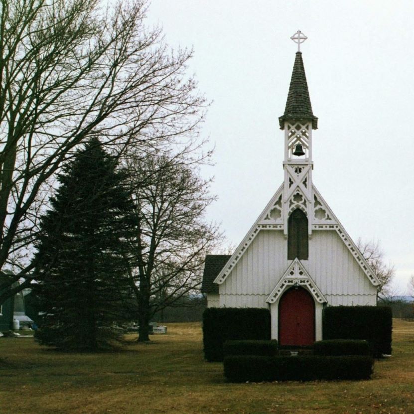 Ornate chapel in foggy weather